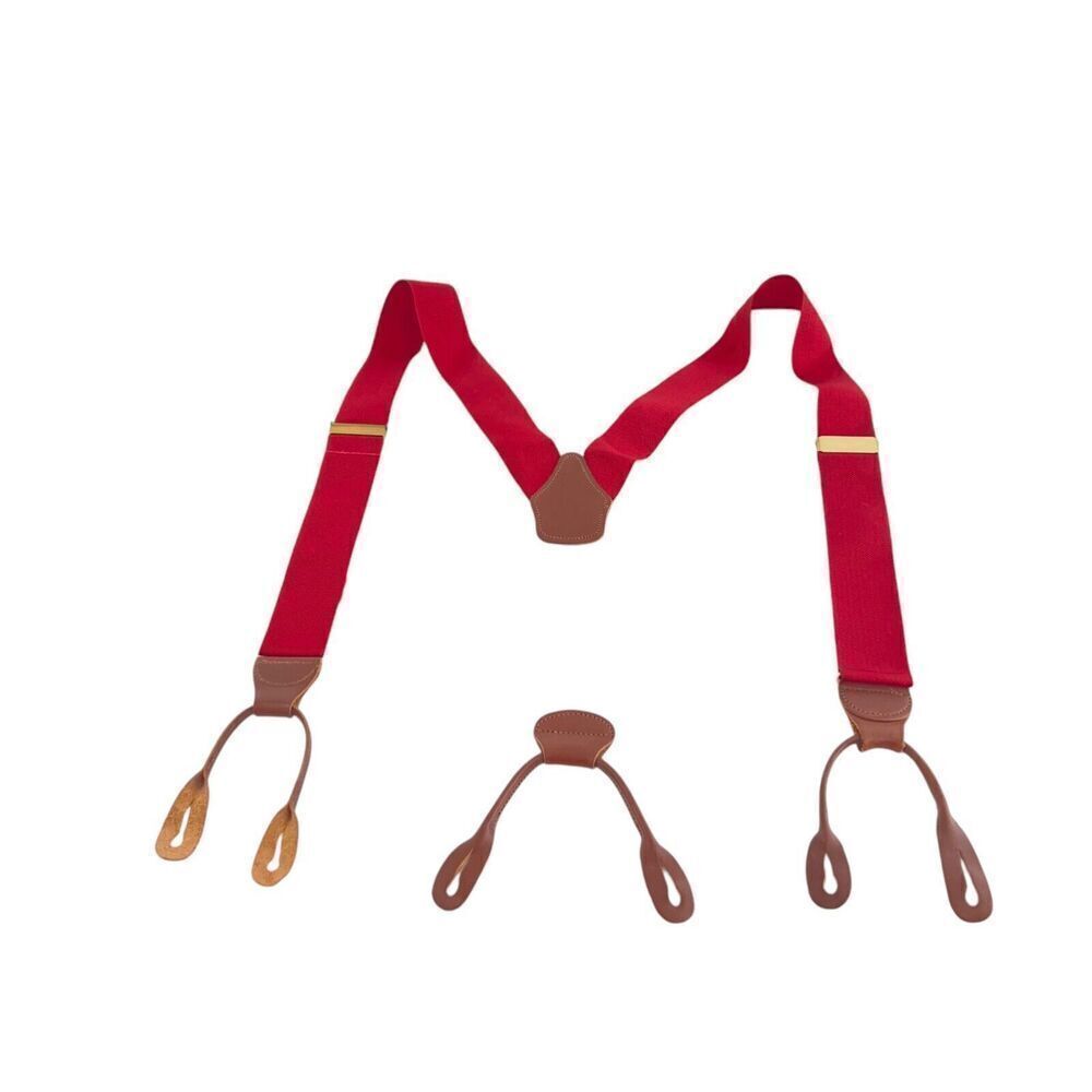 Dooney & Bourke Red White Colorblock Suspenders Braces Leather Tabs Vintage - Picture 4 of 16